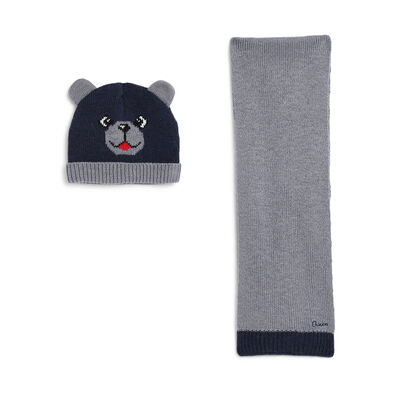 Boys Dark Blue Knitted Hat with Scarf